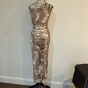 Posh by v shear dress one shoulder lace up velvet bikini bottom